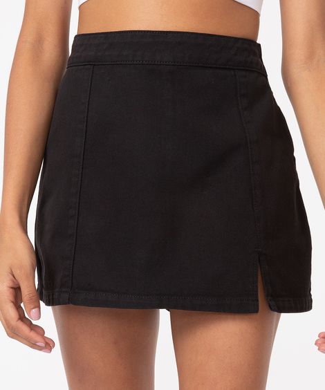short saia de sarja cintura super alta preto