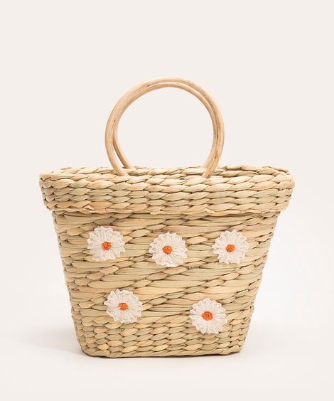 bolsa cestaria de palha margarida bege claro