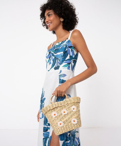 bolsa cestaria de palha margarida bege claro