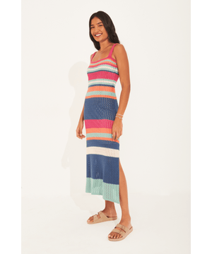 vestido tricot listra camila Garage Azul Marinho