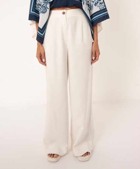 calça wide leg alfaiataria cintura alta off white