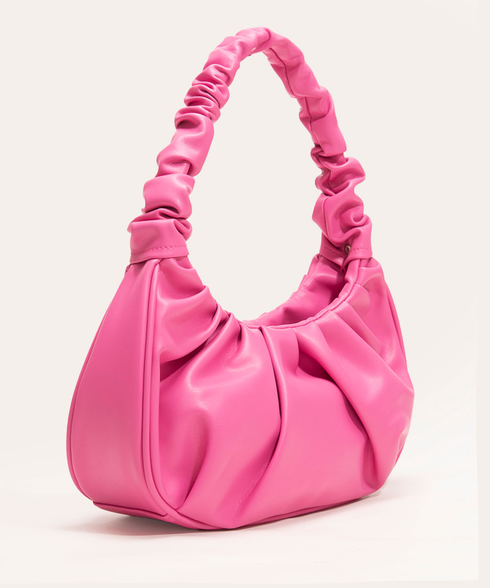 bolsa baguete enrugada rosa