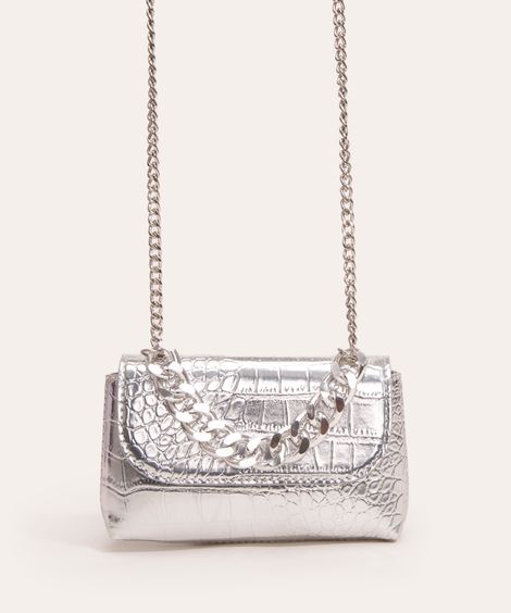 bolsa mini crossbody croco com alça corrente prata