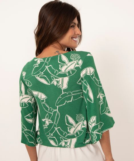 blusa com amarração bananeira manga curta ampla decote v verde