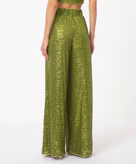 calça pantalona de paetê verde