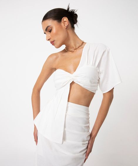 blusa assimétrica laço off white