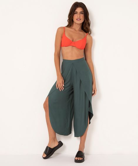calça pareô de viscose verde escuro