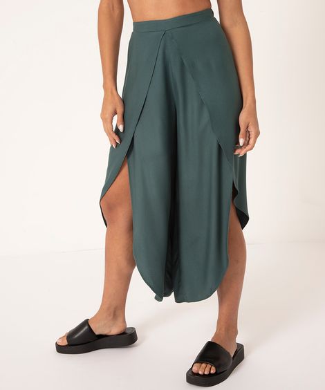 calça pareô de viscose verde escuro