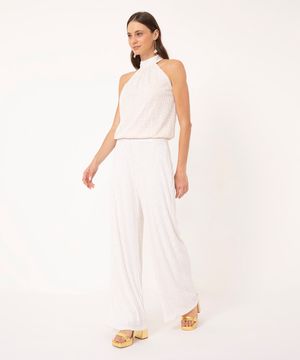 calça wide leg pantalona cintura alta off white