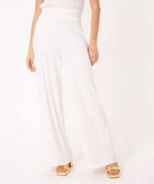 calça wide leg pantalona cintura alta off white