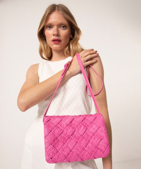 bolsa crossbody tressê palha rosa