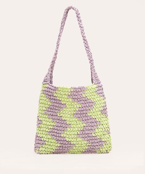 bolsa shoulder crochê de palha multicor