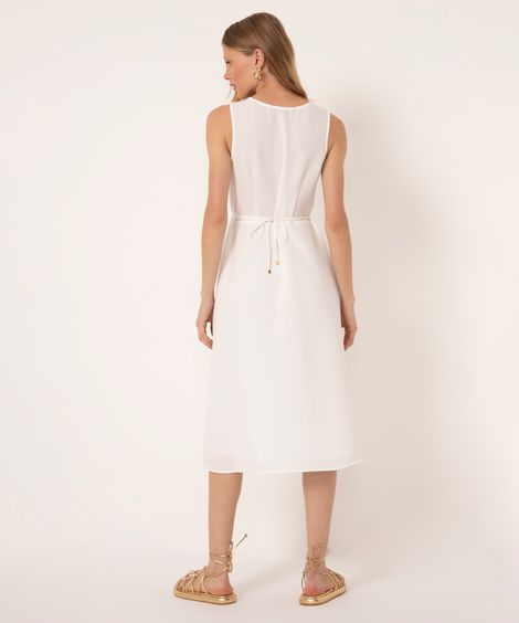 vestido midi decote v transpassado off white