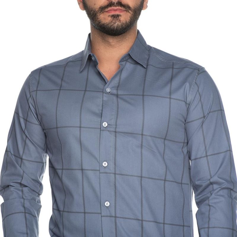 camisa masculina plus size algodão xadrez manga longa casual teodoro  camisaria azul - C&A