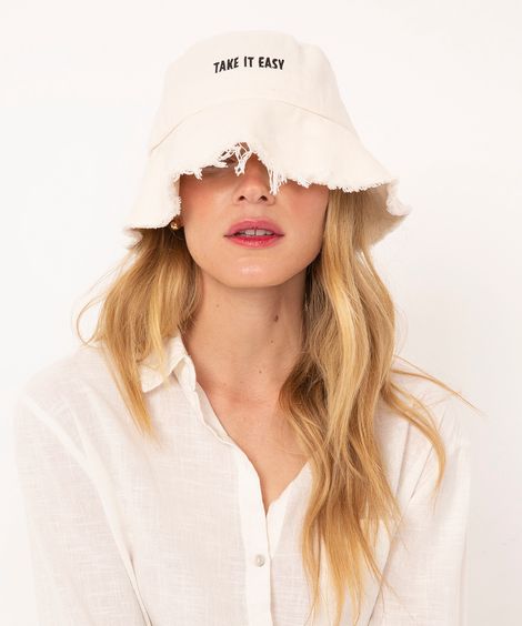 chapéu bucket desfiado take it easy off white