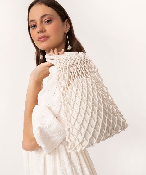 bolsa de mão macramê off white