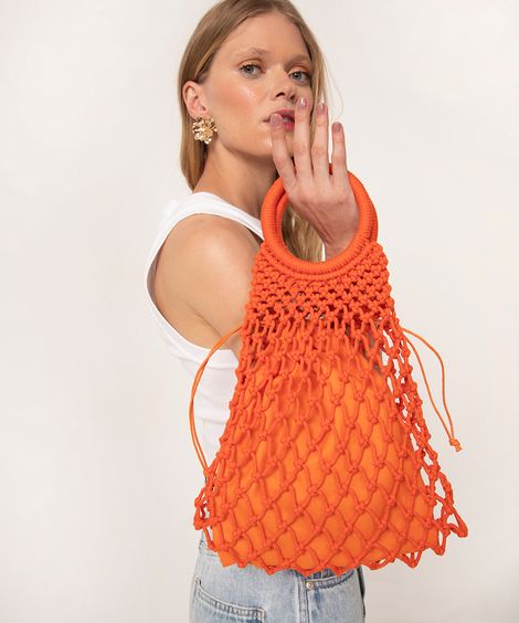 bolsa de mão macramê laranja