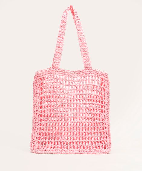 bolsa crochê de palha rosa