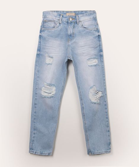 calça juvenil jeans relaxed destroyed azul claro