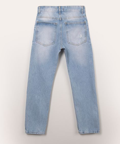 calça juvenil jeans relaxed destroyed azul claro
