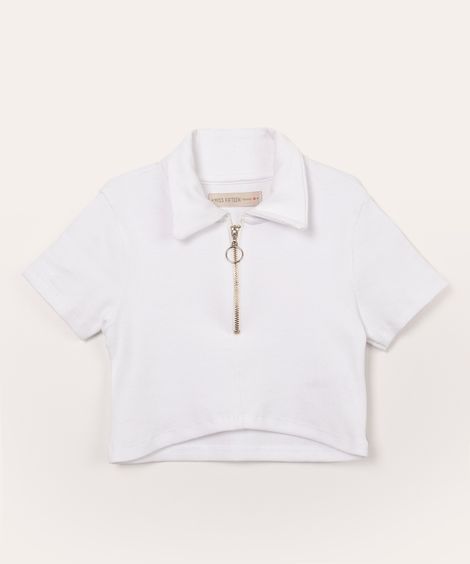 blusa juvenil cropped com zíper  off white
