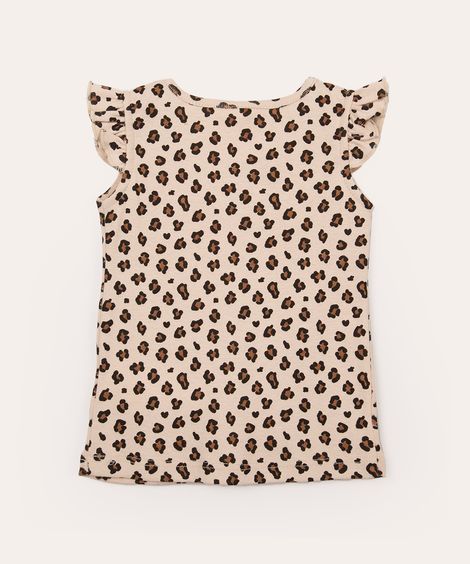 blusa infantil manga fru fru animal print marrom