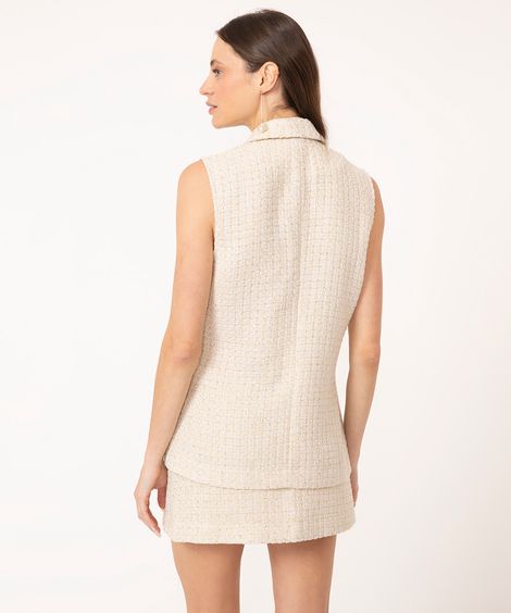 colete alfaiataria de tweed alongado bege