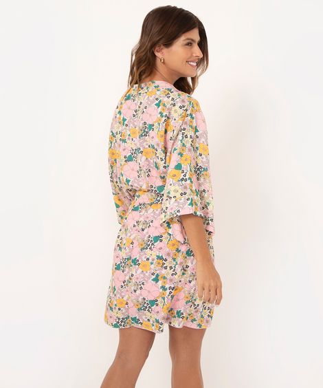 roupão de viscose floral rosa claro