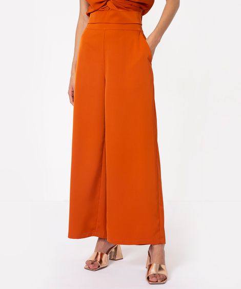 calça reta acetinada laranja escuro
