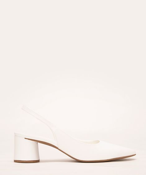 scarpin salto baixo grosso bico fino oneself branco