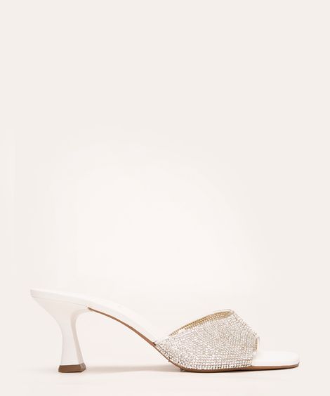 tamanco salto baixo strass branco