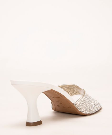 tamanco salto baixo strass branco