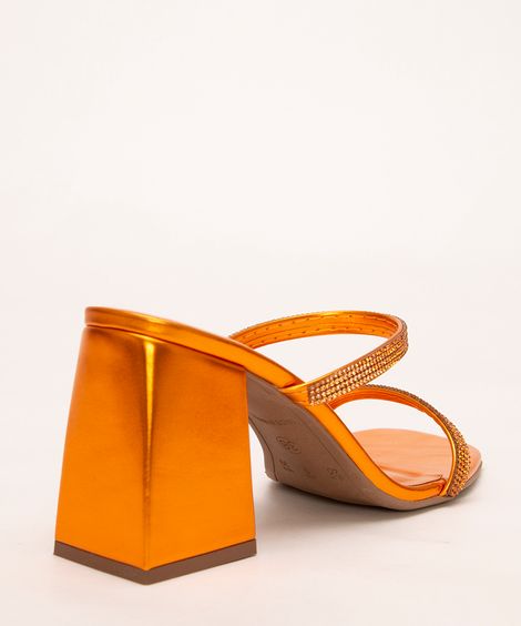 tamanco tiras com strass metalizado oneself laranja