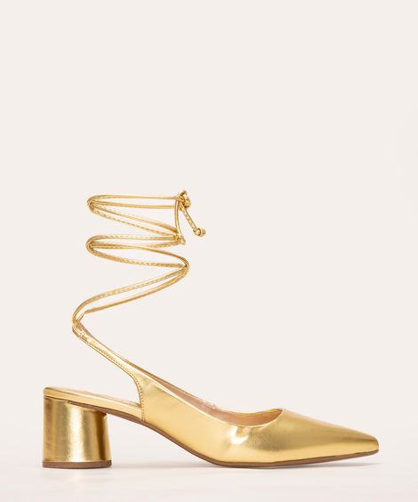 scarpin com amarração metalizado oneself dourado