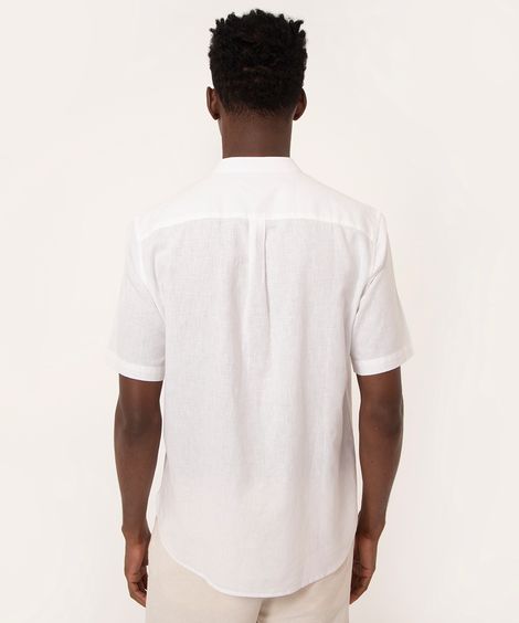 camisa comfort de linho manga curta gola padre branca