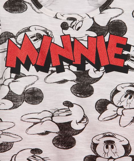 conjunto infantil de algodão manga curta minnie mouse off white