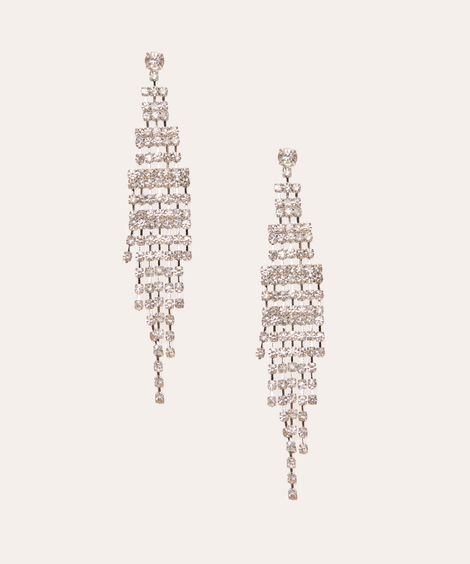 brinco alongado de strass prateado