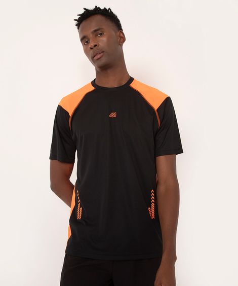 camiseta esportiva manga curta com recorte preta