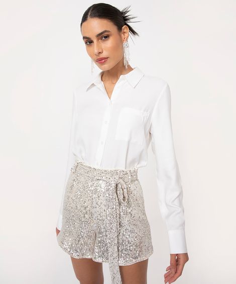 camisa de viscose manga longa com bolso off white