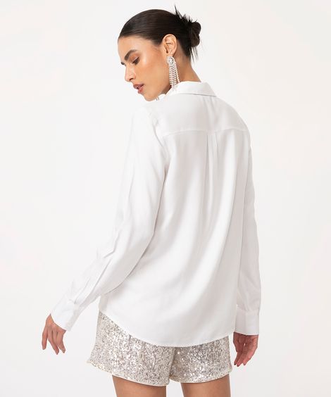 camisa de viscose manga longa com bolso off white
