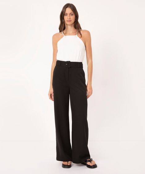 calça alfaiataria com cinto preto