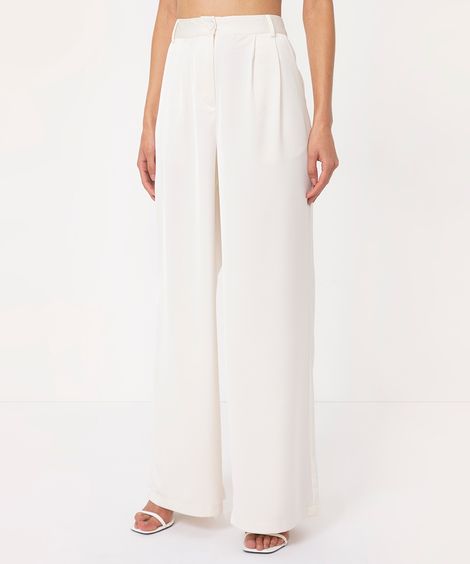calça wide leg alfaiataria de cetim off white