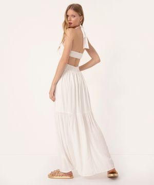 vestido texturizado cropped frente única off white