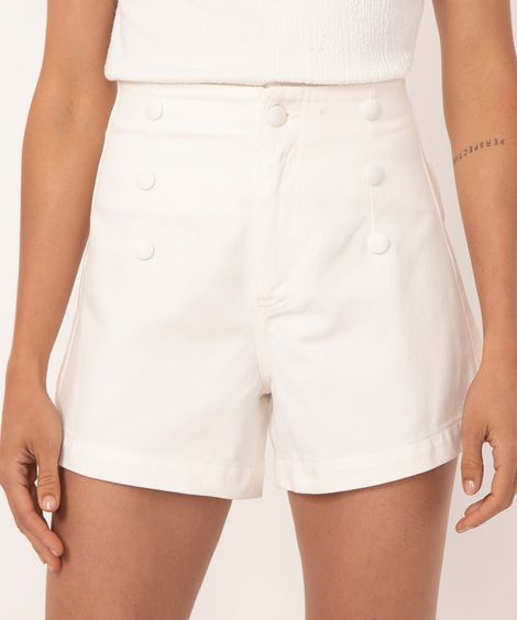 short de sarja cintura super alta com botões off white