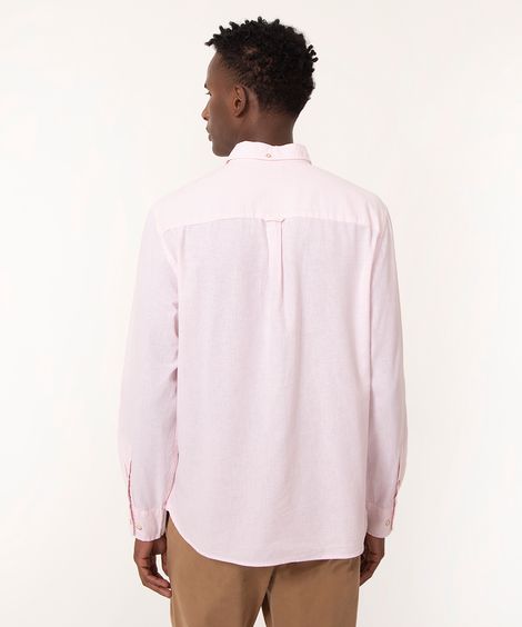 camisa com linho e bolso manga longa rosa claro