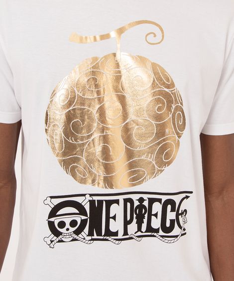 camiseta de algodão manga curta one piece branca