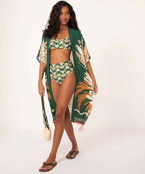 kimono longo de viscose coqueiros verde