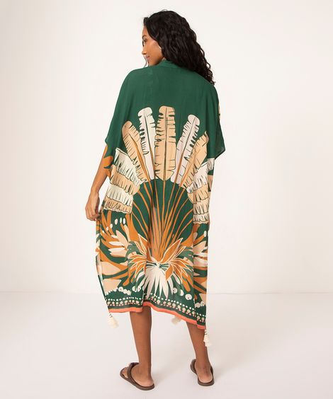 kimono longo de viscose coqueiros verde