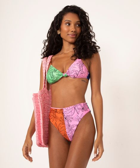 biquíni tanga hot pant bandana com proteção uv50 rosa