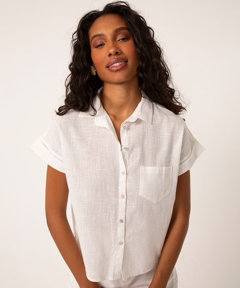 camisa de algodão manga curta off white
